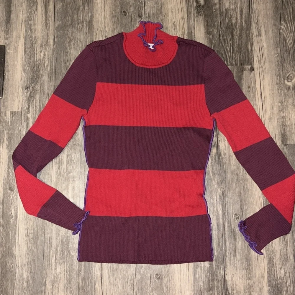 KOCHE Ruffle Trim Striped Sweater woman’s medium
